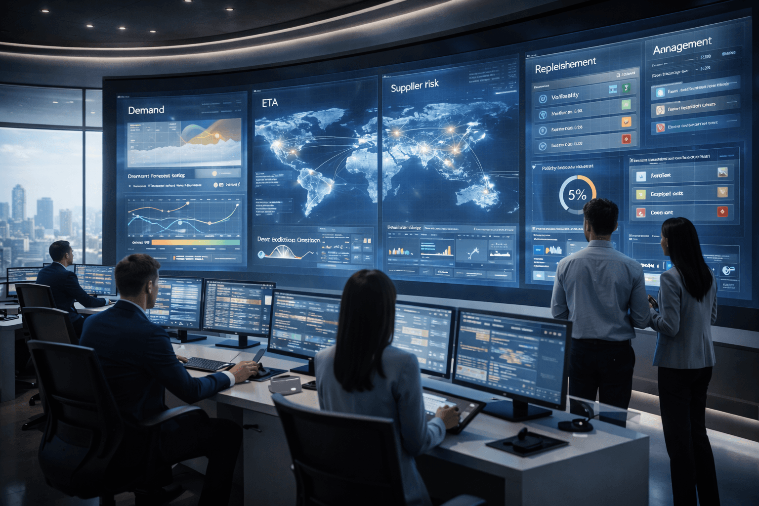 Futuristic AI command centre for supply networks
