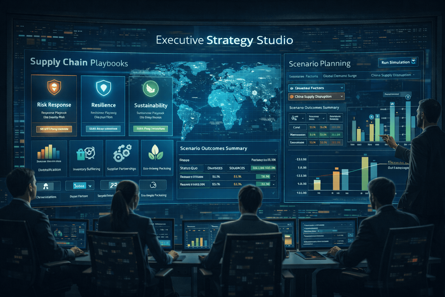 Supply strategy workspace with planning and reporting dashboards